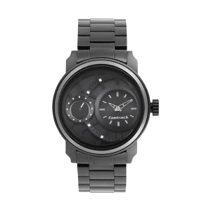 FASTRACK NN3147KM01 MINERAL COCKTAIL ANALOG STAINLESS STEEL BLACK DIAL WATCH