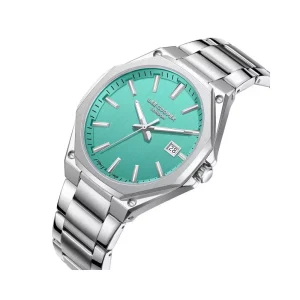 Swiss luxury watch with stainless steel band