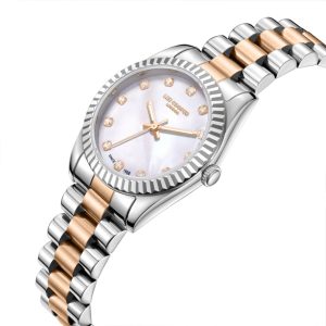 Swiss luxury watch with stainless steel band