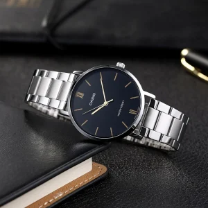 Swiss luxury watch with stainless steel band