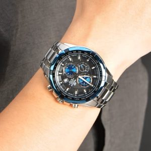 Swiss luxury watch with stainless steel band