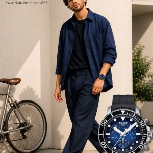 Swiss luxury watch with stainless steel band