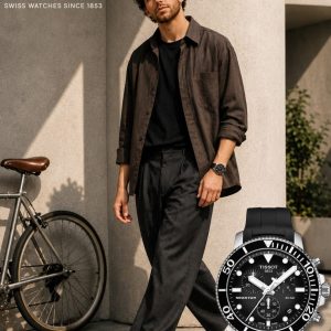 Swiss luxury watch with stainless steel band