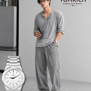 Swiss luxury watch with stainless steel band