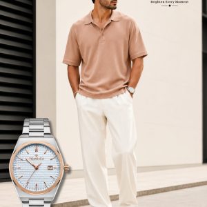 Swiss luxury watch with stainless steel band