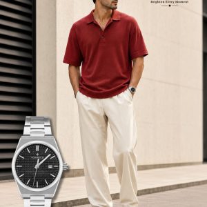 Swiss luxury watch with stainless steel band
