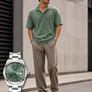 Swiss luxury watch with stainless steel band