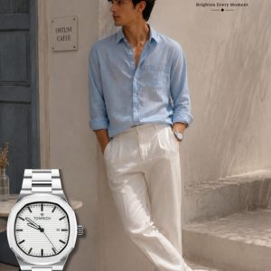 Swiss luxury watch with stainless steel band
