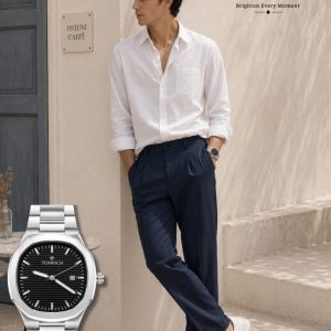 Swiss luxury watch with stainless steel band