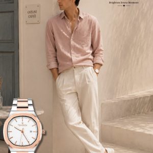 Swiss luxury watch with stainless steel band