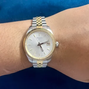 Swiss luxury watch with stainless steel band