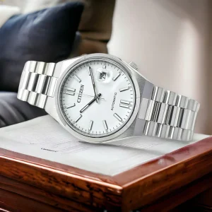 Swiss luxury watch with stainless steel band