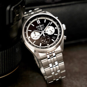 Swiss luxury watch with stainless steel band
