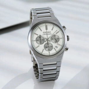 Swiss luxury watch with stainless steel band
